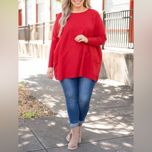 Lane Bryant Sweater Womens Red Top Long Sleeve Casual Ladies Beaded - Picture 4 of 13